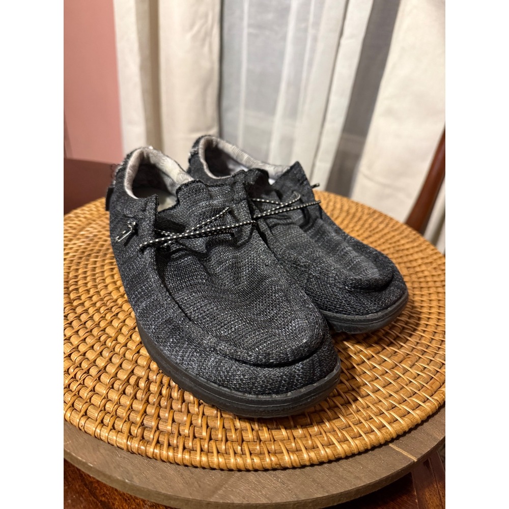 Hey Dude Wally Black Charcoal Knit Slip On Loafers Mens 7
